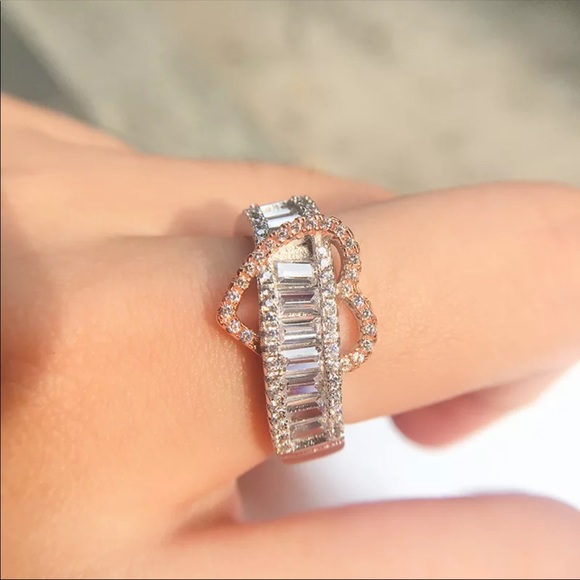 Jewelry - New Luxury 925 Silver 2 Tone Heart Engagement Ring
